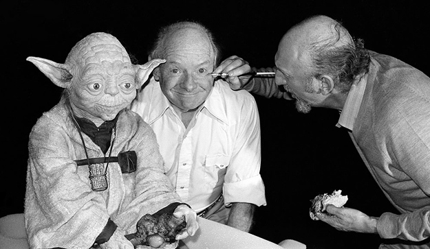 Stuart Freeborn with Yoda and Irvin Kershner